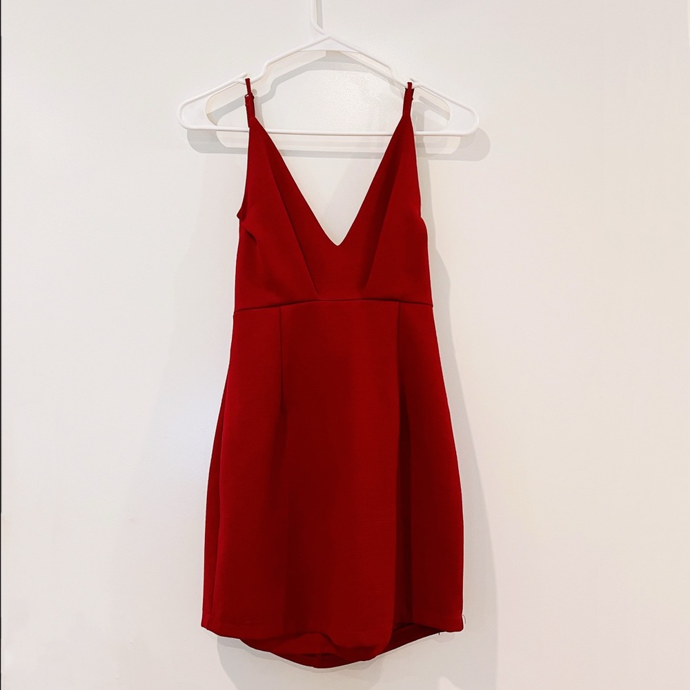 Cocktail dress in dark red wine color, open back